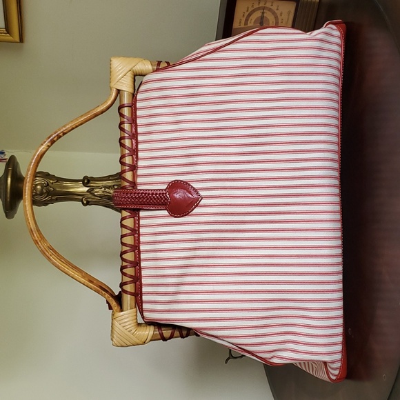 Brighton Bamboo Handle Doctor Bag Candy Stripe Red Rose Vintage Retro Style - Picture 6 of 13